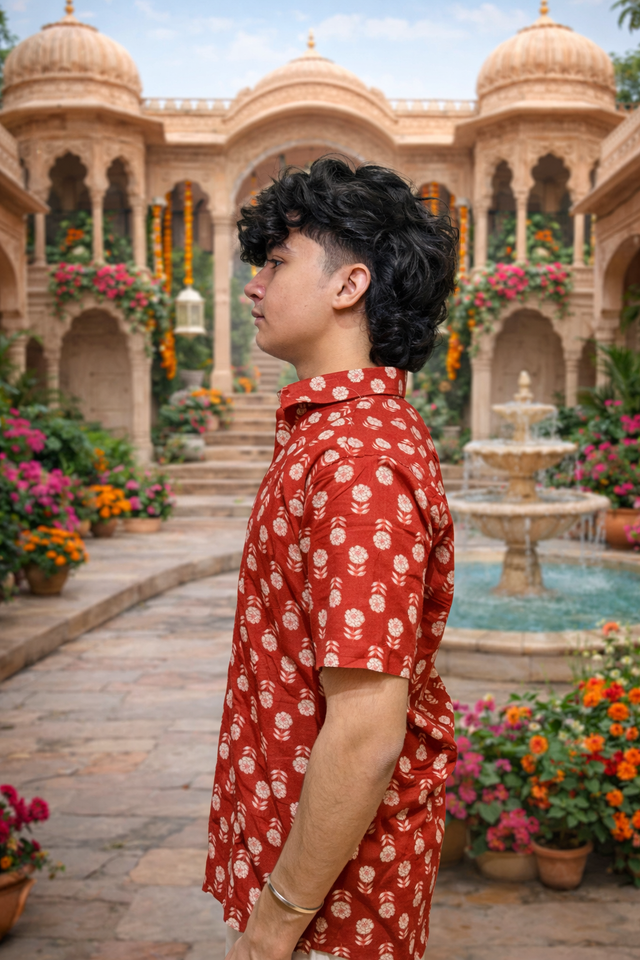 Rust Red Printed Cotton Shirt