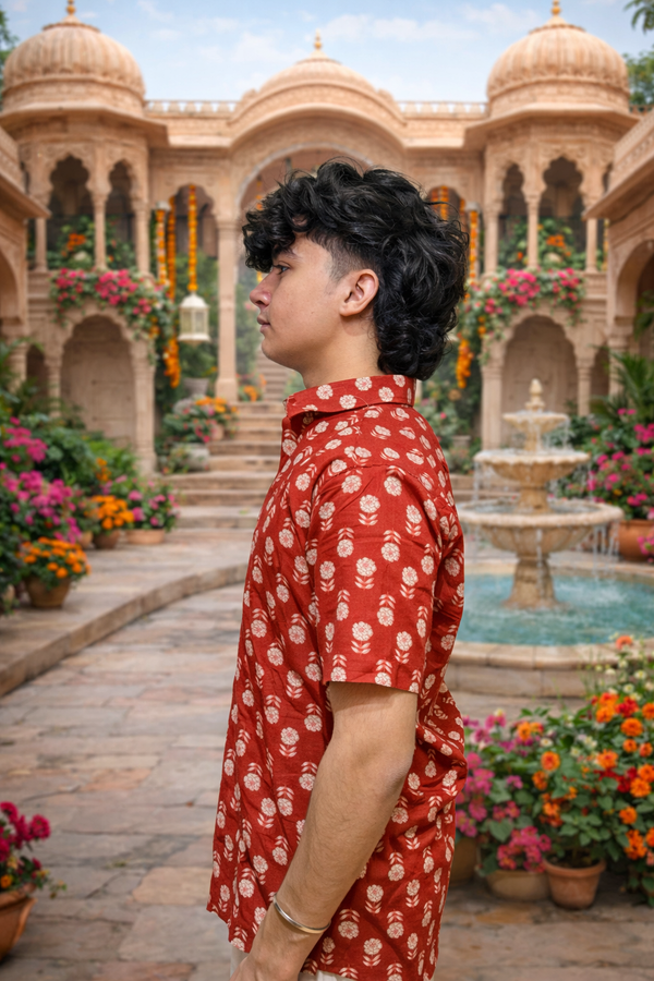 Rust Red Printed Cotton Shirt