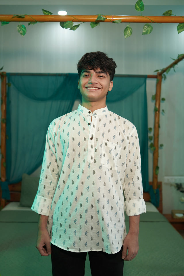 🌿 The Indigo Sprig Kurta – Nature-Inspired Sophistication