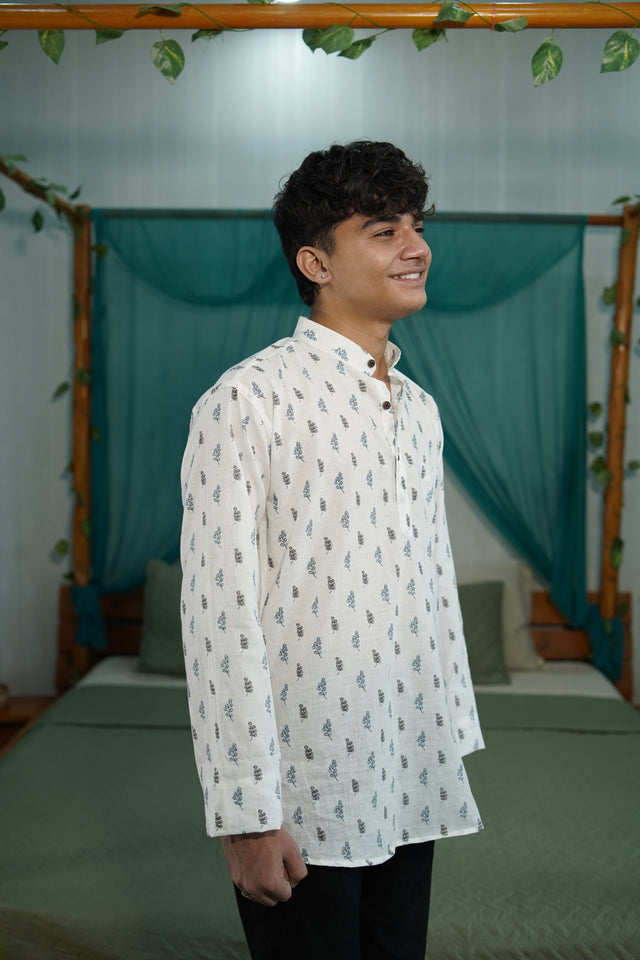 🌿 The Indigo Sprig Kurta – Nature-Inspired Sophistication