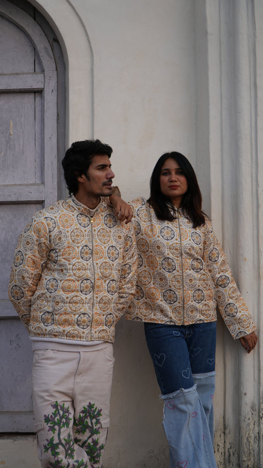 SARKARA Unisex Yellow-White Zipper Jacket – Winter ’25 Collection