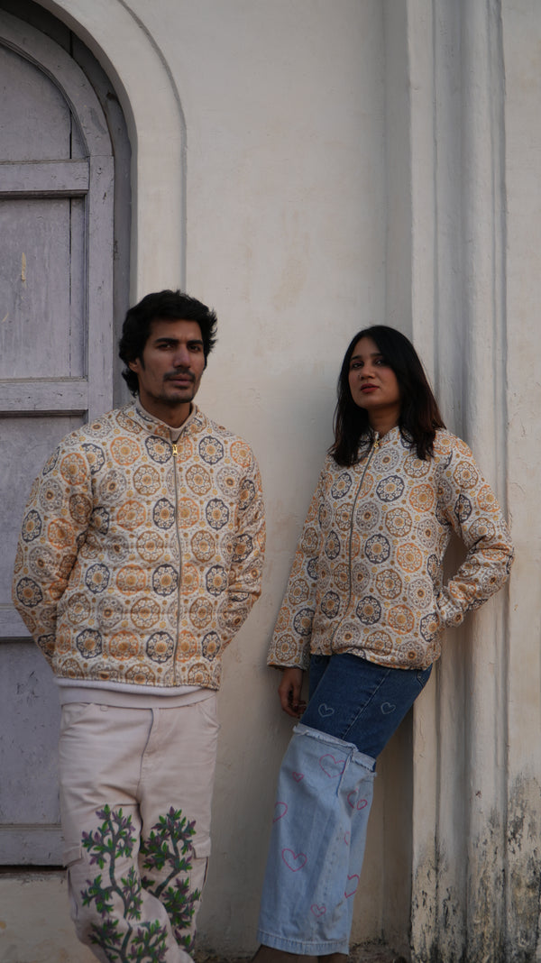 SARKARA Unisex Yellow-White Zipper Jacket – Winter ’25 Collection