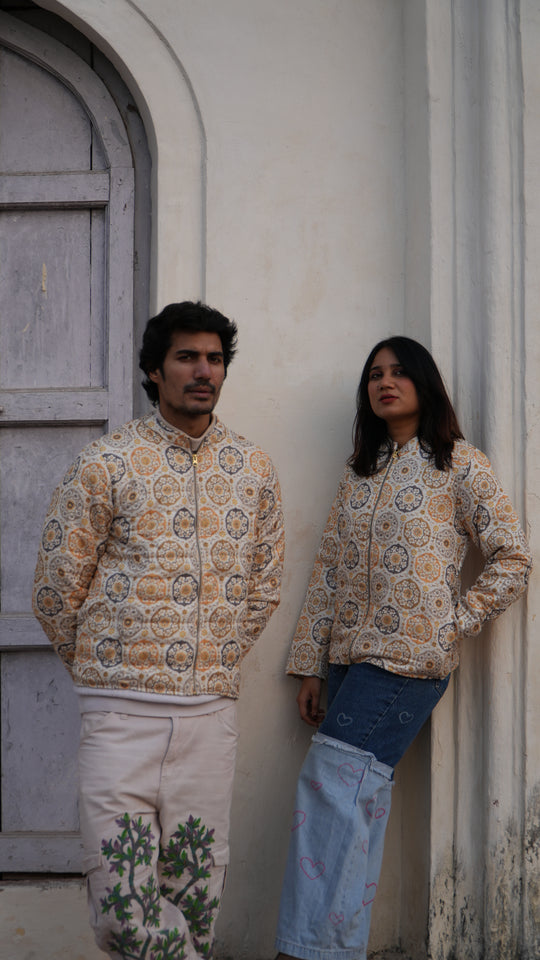 SARKARA Unisex Yellow-White Zipper Jacket – Winter ’25 Collection