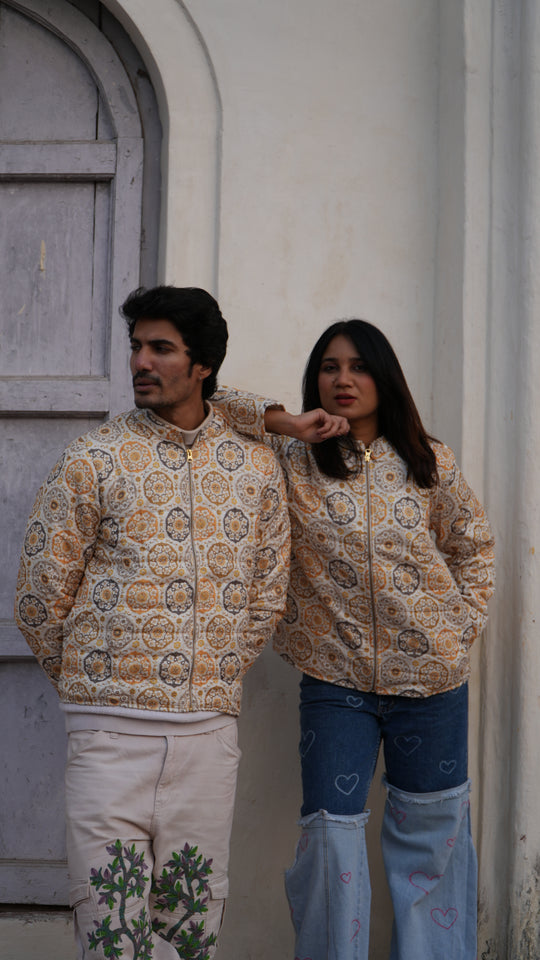 SARKARA Unisex Yellow-White Zipper Jacket – Winter ’25 Collection