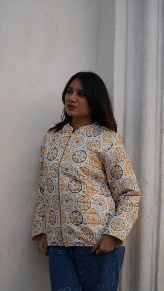 SARKARA Unisex Yellow-White Zipper Jacket – Winter ’25 Collection