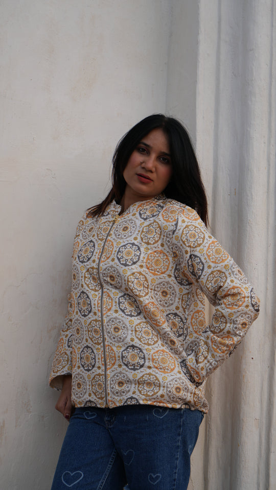 SARKARA Unisex Yellow-White Zipper Jacket – Winter ’25 Collection