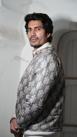 Sarkara Grey Quilted Jaipuri Jacket