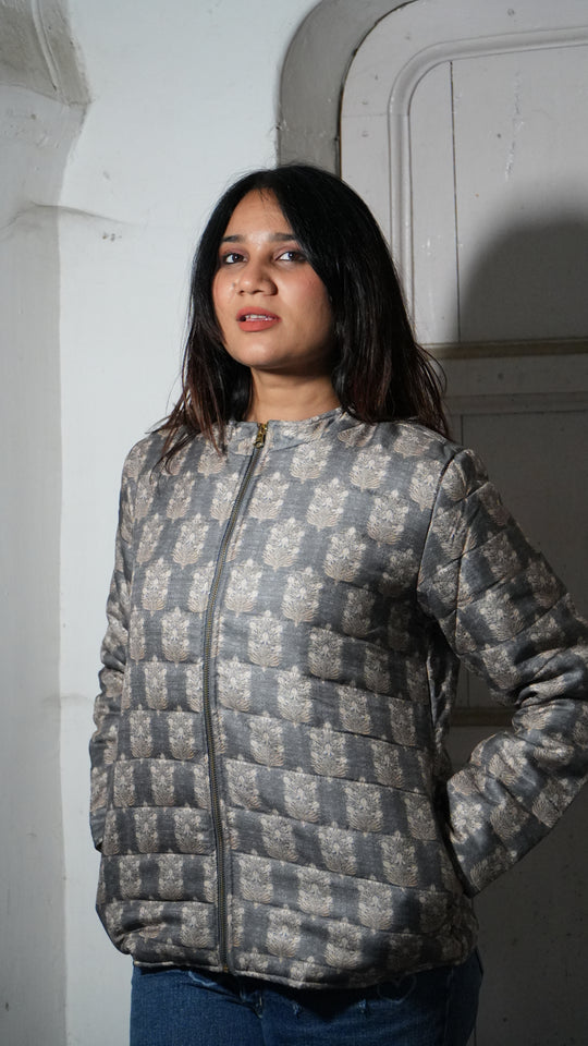 Sarkara Grey Quilted Jaipuri Jacket