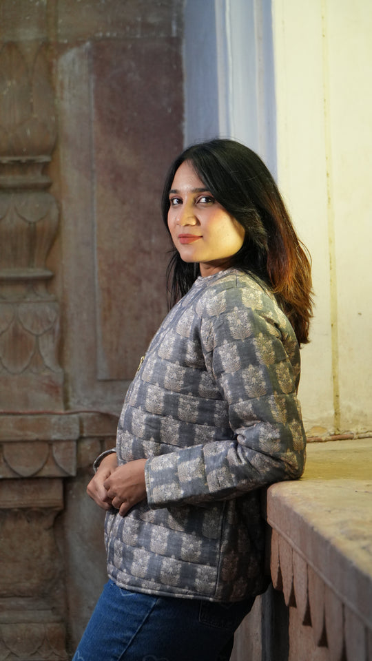 Sarkara Grey Quilted Jaipuri Jacket
