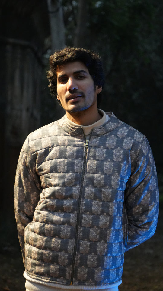Sarkara Grey Quilted Jaipuri Jacket