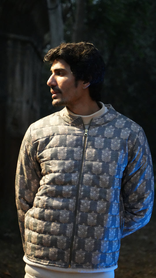Sarkara Grey Quilted Jaipuri Jacket