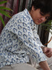 White Jaipuri Cotton Kurta with Blue Penguin Print