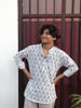 White Jaipuri Cotton Kurta with Blue Penguin Print