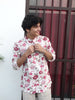 White Jaipuri Cotton Kurta with Red & Pink Floral Print