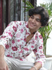 White Jaipuri Cotton Kurta with Red & Pink Floral Print