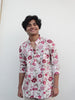 White Jaipuri Cotton Kurta with Red & Pink Floral Print