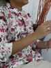 White Jaipuri Cotton Kurta with Red & Pink Floral Print