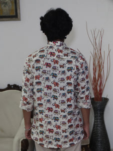 Beige Jaipuri Cotton Kurta with Multicolor Elephant Print