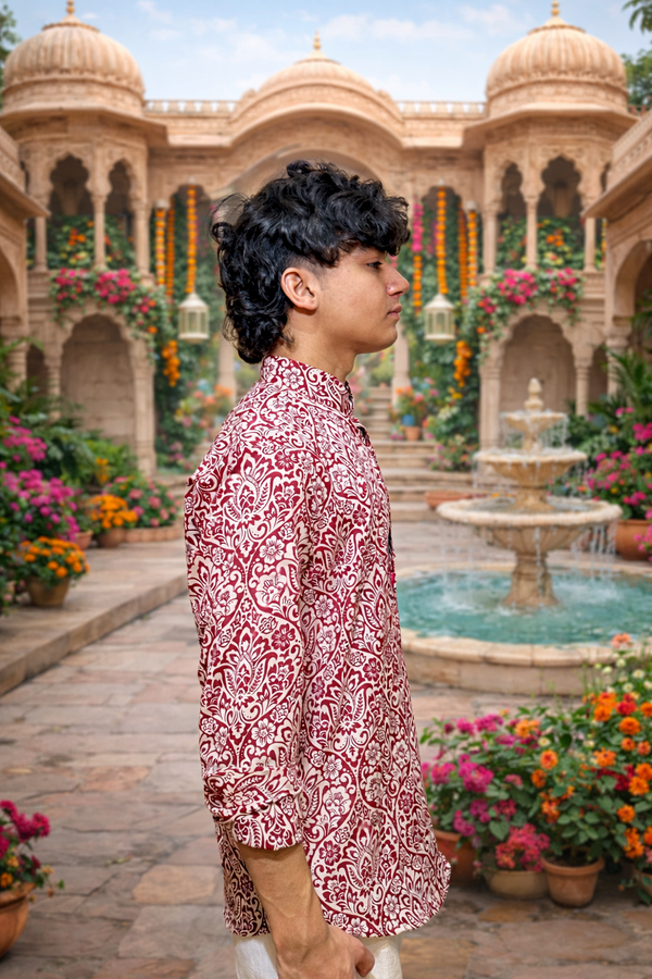 Ivory & Rust Printed Cotton Kurta